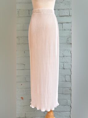 Vintage Cream Plisse Pleated Maxi Skirt